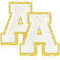 AUAUY 2PCS Letter Patch Iron On, Alphabet Applique Patches, Decorative Repair Patches Iron On or Sew On Embroidery Patches Applique Adhesive Embroidered Gold Glitter Trimmed Patches for Clothes (A)