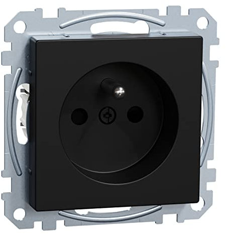 Merten MEG2500-0403 MEG2500-0403 - Enchufe con protección de contacto, protección táctil, bornes, negro mate, sistema M, plástico océano reciclado