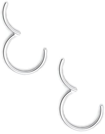 Body CAC 2 Pièces-0.8mm×7mm Argent Femme Acier Chirurgical Anneaux de Nez à Charnière Oreille Inoxydable Piercing Helix Cartilage Tragus Boucles D'oreilles
