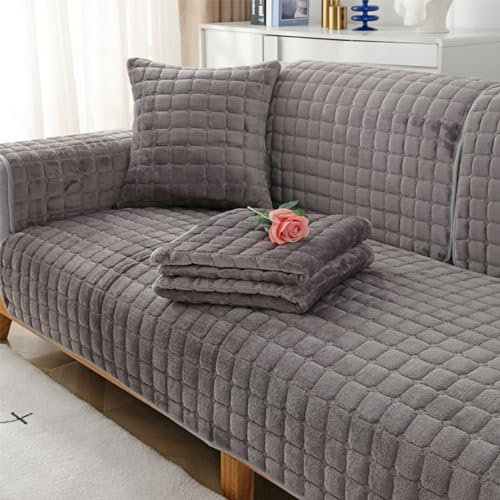 TOPCHANCES Samt Sofabezug 1 2 3 4 Sitzer,Sofabezüge Ecksofa L Form,Sofaschoner rutschfest Überwurf Flanell Sofa Überzug Pets Sesselschoner Für Wohnzimmersofa (Dunkelgrau,90x90cm 1Stück)