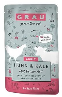 Grau – das Original – Nassfutter für Katzen - Huhn & Kalb (Pouchbeutel), 1er Pack (1 x 125 g)