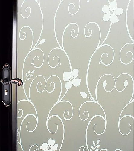 DUOFIRE Fensterfolie, Sichtschutz, Fensterfolie, Milchglasfolie, statisch haftende Glasfolie, kein Kleber, UV-Schutz, Fensteraufkleber für Badezimmer, Schlafzimmer, Wohnzimmer (weiße Blume, DP014W,