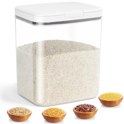 TBMAXS Rice Storage Container with Pop-up Lid, Crystal-Clear Plastic Food Storage Container Bin for Rice Flour Sugar, Dry Food Holder for Kitchen Pantry Organization and Storage - 5.5Liter
