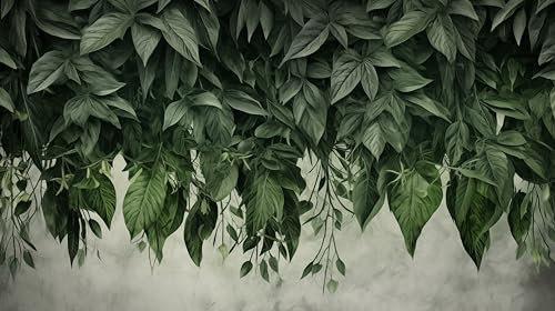Muralo - 3D Non-Woven Wallpaper - Photo Wallpaper 3D Effect - Wallpaper for Living Room Bedroom Wall Wallpaper - Photo Wallpaper - Hanging Leaves Concrete Look Motif - Width 368 cm x Height 280 cm