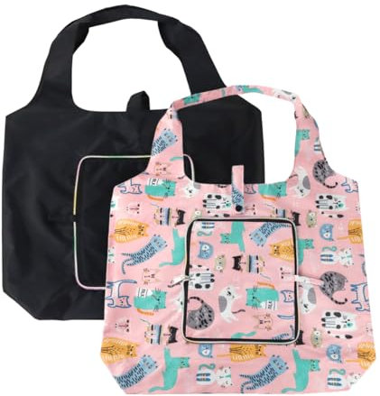 FAVORTALK Reusable Shopping Bags Foldable Lightweight - 2 Pack Grocery Bags Folding Suitable for Home Travel Outdoor Camping Large Capacity Washable Shopper Tote D23814