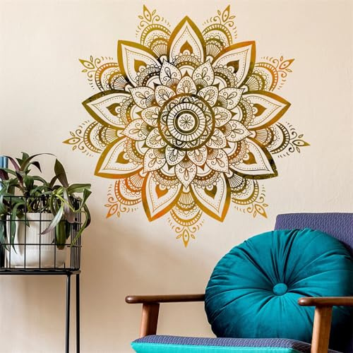 sacinora Wandaufkleber, Motiv: Heiliges goldenes Mandala, groß, Boho-Mandala, indische Namaste, Blume, Wandaufkleber, Stechapfel Stramonium, abnehmbares Vinyl, abziehen und aufkleben, für Wohnzimmer,