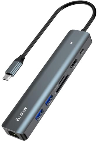 USBC Hub with Ethernet Adapter, 7 In 1 Upgrade USB C Multiport Splitter with 4K HDMI @60Hz, PD 3.0, USB 3.0 Extension, TF & SD Card Reader, Slim USB C to hdmi Adapter for Mac, iPad, Samsung, Surface