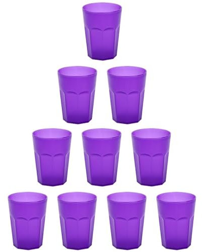Engelland - 10 x Plastikbecher, Trinkbecher, Lila, Frostoptik, 400 ml, Eichstrich, bruchfest, stapelbar, Mehrweg, Kunststoff, wiederverwendbar, Party-Becher, Trink-Glas