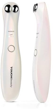 TOUCHBeauty Augenmassagegerät EMS,Antifalten Augenmassage mit Beheizte und Vibration,Anti Aging Massagegerät Wiederaufladbar 2 Massagemodus für Tränensäcke, Dunkle Kreise, Schwellungen AG-1883(Weiß)
