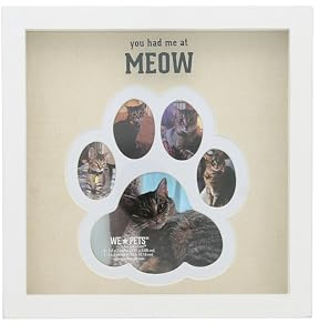 Pavilion Gift Company - Meow - Pawprint Four 1.5x2 Vertical Photo Holders & One 4x3 Horizontal Picture Frame 9 Square Plaque Photograph Shadow Box Decor Kitty Kitten Cat Pet Lover Mom Dad Gift