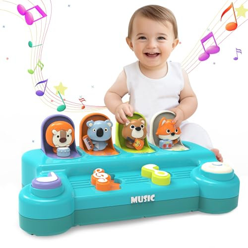 seveclotree Jouet pour Bébé 1 an,Jouet Pop-up avec Animaux et Musique,Jouet Montessori pour Enfant 1 2 3 4 Ans Fille Garçon,Jouets Interactifs Cadeau Bebe 1 2 3 an