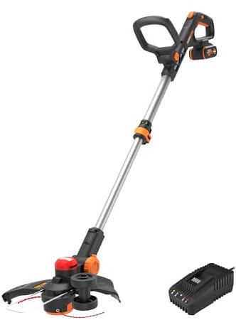 WORX Nitro WG173E Akku Rasentrimmer 20V - leistungsstarker bürstenloser Motor - 33 cm Schnittkreis - Nutzungskomfort Dank des Gummigriffs - inkl. 4Ah Akku & Schnellladegerät