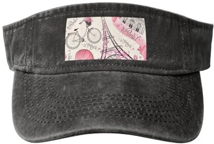 LAMAME Baseballkappe, romantisch, Motiv: Paris Eiffelturm, Fahrrad, bedruckt, leer, verstellbar, Sportkappe, Schwarz , 5-7