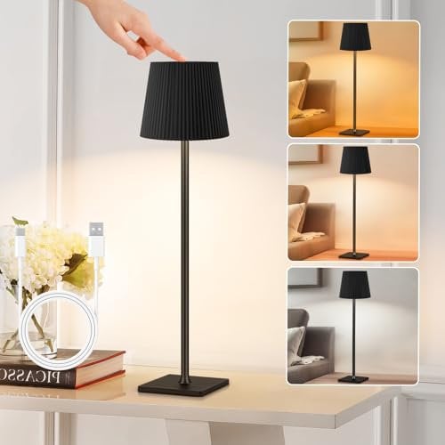 OUTON Lampada da tavolo a LED senza fili, touch-screen, dimmerabile, 3 temperature di colore, 4800 mAh, lampada da comodino, batteria ricaricabile, materiale metallico, per esterni, comodino, tavolo