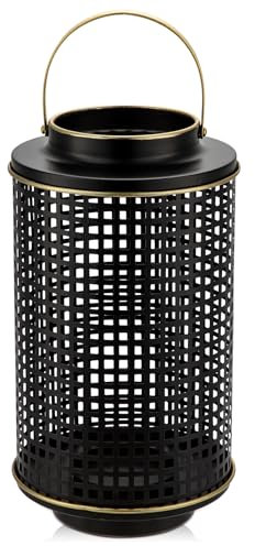 Briful 31CM Tall Vase Metal Flower Vase, Shabby Chic Metal Vase with Handle Black Lantern Vase for Flowers, 12.2 Vintage Decorative Flower Vase for Living Room, Dried Flowers, Centerpieces