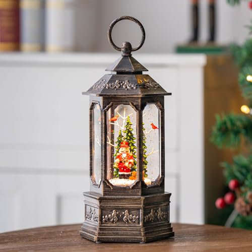 Lanterna natalizia a forma di palla di neve con acqua scintillante, schiaccianoci e orso con musica e timer, con cavo USB, lanterna illuminata a batteria, per decorazioni natalizie e regali