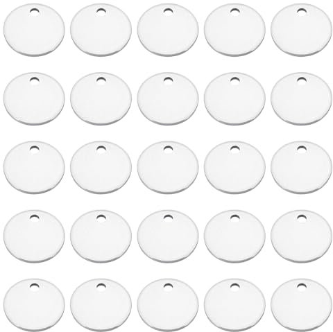 PATIKIL 10mm Steel Disc, 25pcs Metal Stamping Blanks Tags Circle Stainless Steel Pendants Round Metal Plate DIY with Hole for Laser Engraving Stamping Keychain Making, Silver Tone
