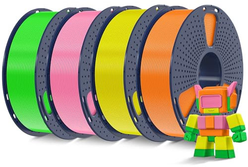 SUNLU 4KG Hohe Geschwindigkeit PLA Filament 1.75mm, 3D Drucker PLA Filament mit Hoher Fließfähigkeit, Entwickelt für Schnelles 3D Drucken, Rapid HS-PLA 4-Pack, Orange+Gelb+Rosa+Grün