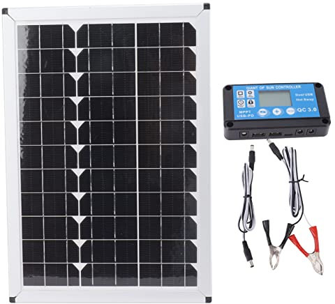 Solarpanel-Kit, 100 W Monokristallines Solarmodul, Solar-Kit, Solarbatterie-Wartungsgerät mit Wasserdichtem 20 A 12 V 24 V-Controller für Autocamping