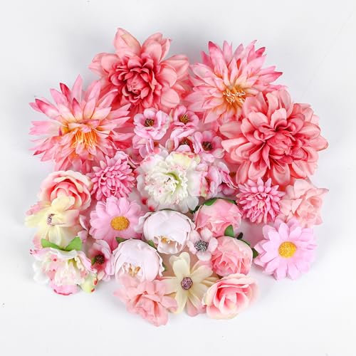 Friedwohl 34 Stück Kunstblumen zum Basteln, 5 Stile Blumenköpf zum Basteln 3~7cm Stoffblumen, Künstliche Blumen Mini Seidenblumen, Künstliche Blütenköpfe für DIY Hochzeit Party Home Handwerk Deko