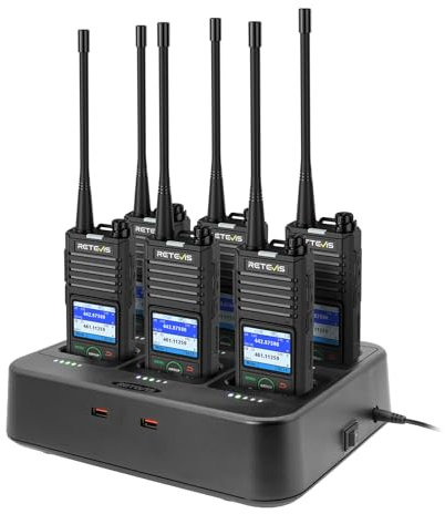 Retevis RB658 Walkie Talkies with Bluetooth Wireless Earpiece, 2 Way Radio with 6 Way Charger, APP Connection, 1.77inch Screen, 1800Ah Battery, Radio Communication for School, Security(6 Packs, Black)
