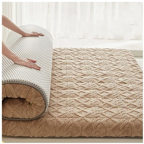 Japanische Bodenmatratze, Futon-Matratze, dick, tragbar, faltbar, Isomatte für Zuhause, Camping, Couch, rutschfest und atmungsaktiv, Braun, 200 x 220 cm