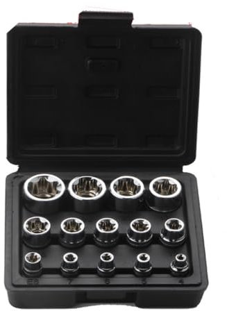 14-Piece E-TORX Socket Set 1/4 3/8 1/2'' Drive E-4 - E24 Female External Torque Star Socket Kit With Storage Case (Black)