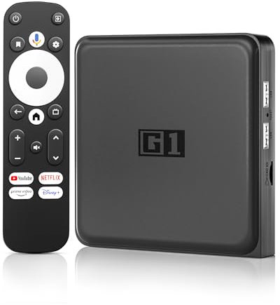 Android 14.0 TV Box G1-4K HDR10+(Auto)Smart TV Box Compatible with Google & Netflix 4K, 4GB RAM 32GB ROM Android box Support Dolby Vision-Digital Plus, WiFi6 Blutooth 5.0 Ethernet, Voice Assistent