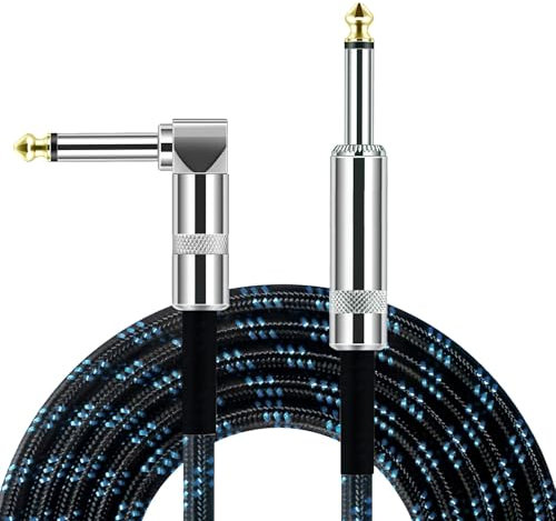 Guitar Cable 3M/10FT, Professional Braided Guitar Lead Instrument Cables with 6.35mm (1/4) Straight/Right Angle Jack Cord Electric Guitars Amp Cable for Bass Keyboard Speaker Pro Audio Black Blue
