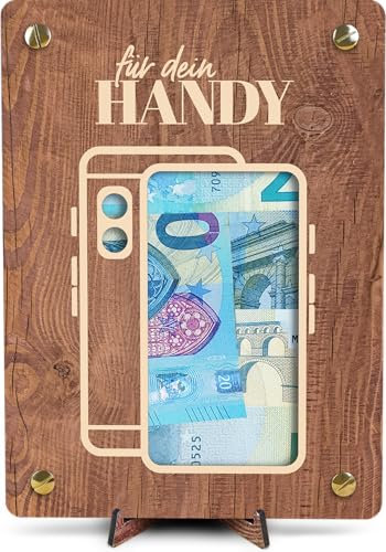Geldgeschenk für neues Handy - XL Geldgeschenk aus Holz inkl. Ständer | Handy - Lustige Handy-Geldgeschenke, Gutschein für Handy, Geburtstag Geschenke aus Holz, Geldgeschenk Handy