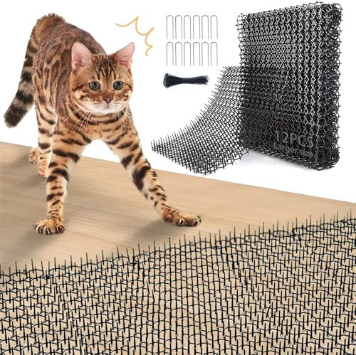Dornengitter Gegen Katzen,12 Stücke Katzenabwehr Matte 34*42cm,Tier Barriere mit Spikes,Anti Katzen Matte,Katzengitter Garten,Dornengitter Tier-barriere,Katzenschreck Gitter,Dornengitter Katzenabwehr