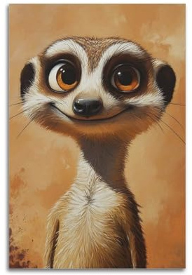hjkhjt Tier-Poster, niedliche Erdmännchen-Illustration mit großen Augen, Poster, Wandkunst, Leinwand, ästhetischer Einband, Gemälde für Wohnzimmer, Schlafzimmer, 30 x 45 cm, ungerahmter Stil