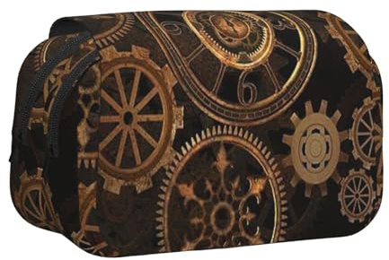 GSGCSBYMLG Trousse à stylos à double clapet avec motif horloge en bronze, Noir , Taille unique, Pochette à monnaie