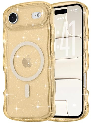 Pepmune für iPhone AIR Hülle Glitzer Kompatibel mit MagSafe, Gold | Transparent Wellenform Handyhülle. Wellen Design TPU Bumper Silikon Case. Stoßfest Schutzhülle für Mädchen.
