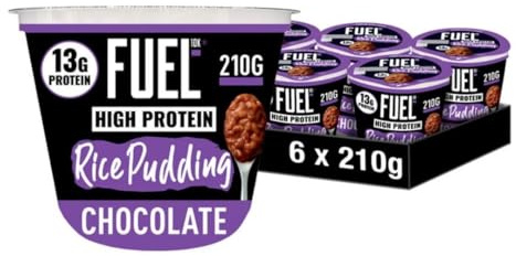 FUEL10K Chocolate High Protein Rice Pudding, 210 g (6-Pack) | 13 g Protein, Low in Fat, Convenient Spoonable Snack, Ideal for Post-Workout, Rich & Creamy Dessert or Breakfast