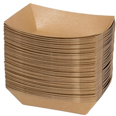 Ziyonix 100 Piezas Cuenco Cartón Kraft Bandeja Contenedores, 20 x 12.5 cm Cuencos Plato Resistente al Aceite y Agua para Patatas Fritas Snack Curry Salchicha Ensalada Macarons Aperitivos