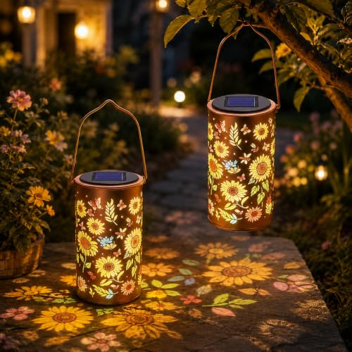 2 Stück Sunflower Glow Solar, Solarlampen für Außen Sonnenblume Solarlaterne für Außen Garten IP65 Wasserdicht, Bunte Sonnenblumen Solar Gartenlaterne, Schatten Laterne, Außenlaternen