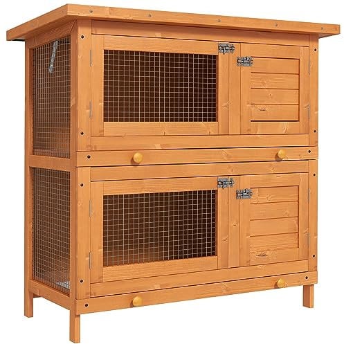 PawHut Clapier à Lapin Cage à Lapin Double Niveau Plateaux coulissants 4 Portes verrouillables Toit ouvrant 90L x 45l x 90H cm