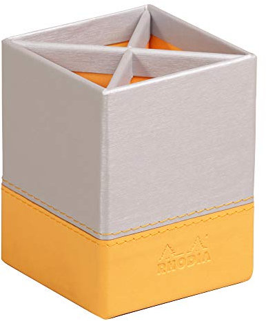 Rhodia 318811C Stifteköcher (8 x 8 x 11 cm, Kunstleder, elegant und praktisch, ideal für Ihr Büro) 1 Stück, silber