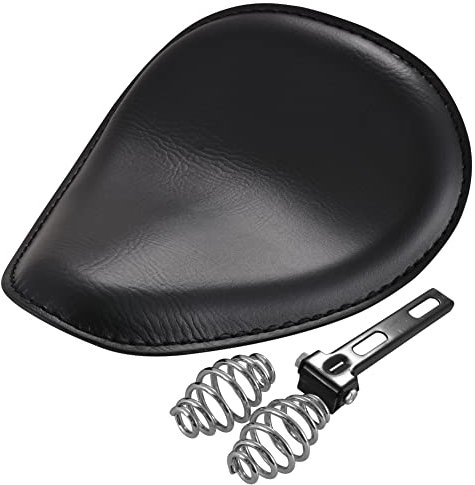 KaTur - Sellino singolo in pelle nera, con kit di staffe di montaggio e molle da 8 mm per Harley Honda Yamaha Kawasaki Suzuki Sportster Bobber Chopper