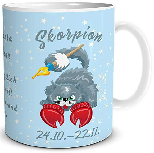 TRIOSK Tasse Katze lustig mit Spruch Sternzeichen Skorpion Katzenmotiv Geschenk Geburtstagstasse für Katzenliebhaber Frauen Freundin