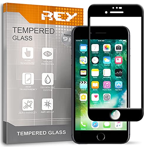 REY 3D Bildschirmschutz aus gehärtetem Glas für iPhone 7 / iPhone 8 / iPhone SE 2020 / iPhone SE 2022 5G, Schwarz, Displayschutzfolie 9H+ Härte, Anti-Kratzen-Öl-Bläschen, Voller Schutz, 3D, 4D, 5D
