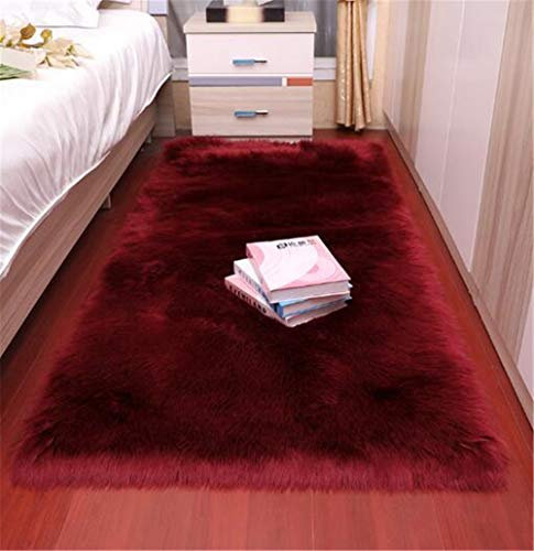 Hava Kolari Lammfell Teppich Bettvorleger Kunstfell Lammfellimitat Schaffell Longhair Fell Optik Nachahmung Sofa Matte Wolle (Weinrot,60CM*120CM)