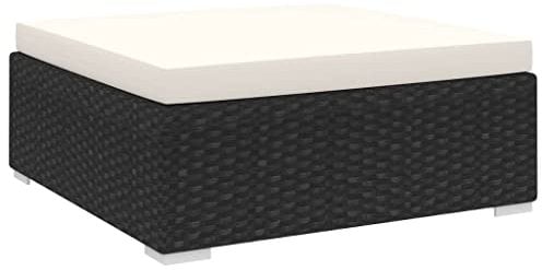 vidaXL Fußhocker mit Kissen 1 STK. Gartenmöbel Lounge Möbel Fuss Hocker Schemel Fußablage Fußbank Gartenhocker Poly Rattan Schwarz 70x70x26cm