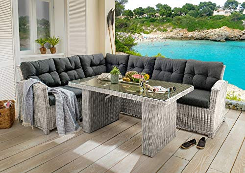 Beauty.Scouts Outdoor Collar Edition DEST Dininglounge Auckland, Vintage weiß, Polster anthrazit, Loungesofa, Tisch, Loungemöbel, Garten, Gartenmöbelset, Balkonmöbelset