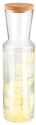 APS 10738 Glaskaraffe „Lines“, Wasserkaraffe aus Glas, Transparenter Wasserkrug mit Korkdeckel, Glaskrug, 28 cm Höhe, 0,75 l Volumen