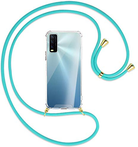 mtb more energy® Handykette kompatibel mit vivo Y20s, vivo Y11s (6.51'') - türkis/Gold - Smartphone Hülle zum Umhängen - Anti Shock Strong TPU Case