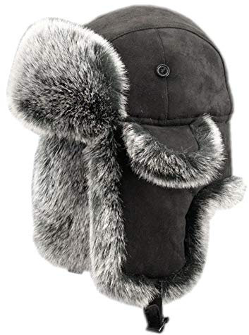 Insun Unisex Fliegermütze Wildleder Winddicht Trappermütze Warme Kunstfell Russische Mütze Schwarz XL