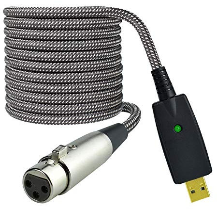 Mugteeve Microphone XLR Female to Computer USB Cable, 10 Feet Computer USB to XLR Female Mic Cord Adapter, Nylon Braided, Noise Free, for Laptop PC Recording, Livestream, Broadcast