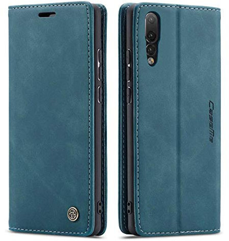 mvced Coque Compatible avec Huawei P20,Anti-Choc Housse en Cuir Premium Flip Case Portefeuille Etui,Bleu
